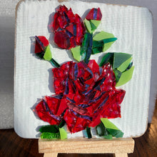 Load image into Gallery viewer, red rose mini mosaic glass painting with easel