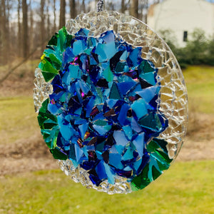 4.5" Blue Hydrangea  Mosaic Sun Catcher