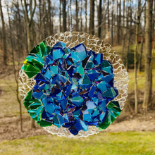 Load image into Gallery viewer, 3” Blue Hydrangea  Mosaic Sun Catcher