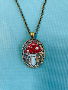Red w/Blue Stem Mushroom Mosaic Jewelry