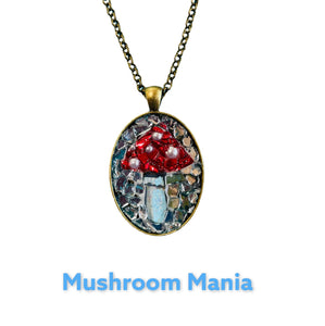 Red w/Blue Stem Mushroom Mosaic Jewelry