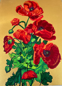 Red Poppies with Gold Background