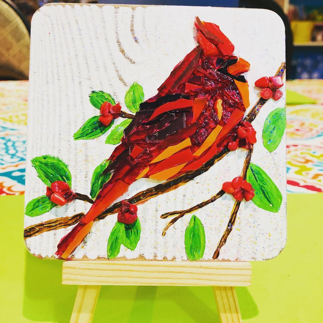Mosaic Red Cardinal with Berries - Mini