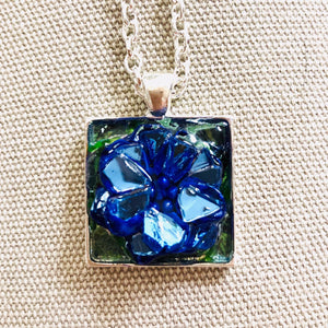 Royal Blue Flower Necklace Mosaic Jewelry