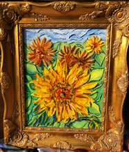 Load image into Gallery viewer, mosaic glass sunflower radiant yellows oranges and reds capture the beauty of a sunflower