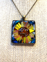 Load image into Gallery viewer, Square Sunflower Blue Background Mosaic Jewelry