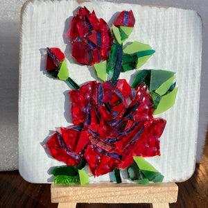 red rose mini mosaic glass painting with easel