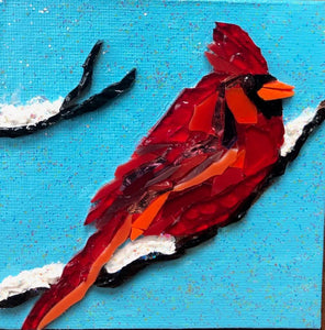 Mosaic Red Cardinal - Blue Background - Mini