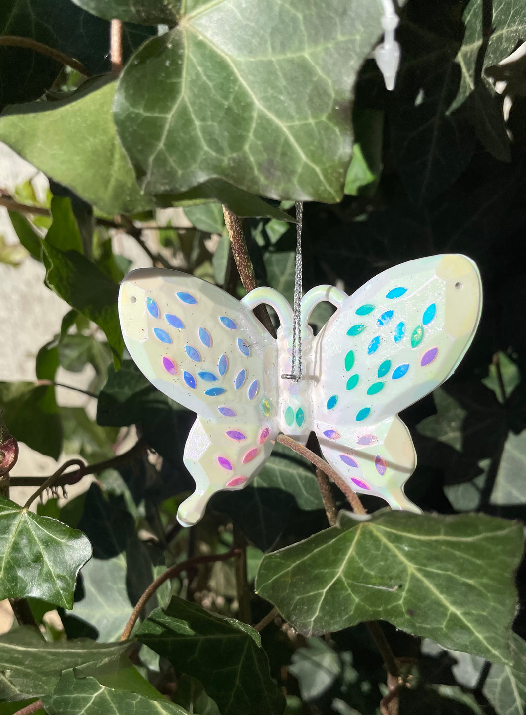 Pop-up Mosaic white butterfly ornament