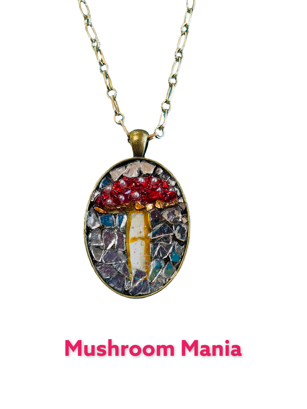 Red w/White Stem Mushroom Mosaic Jewelry