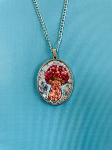 Red w/Copper Stem Mushroom Mosaic Jewelry